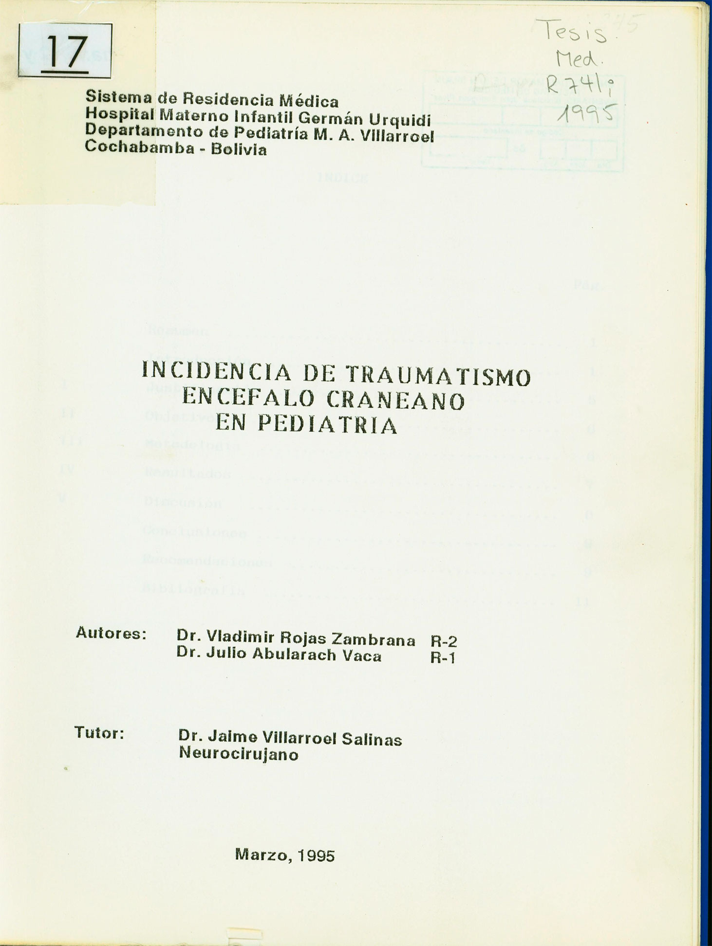 Incidencia de traumatismo encéfalo craneano en pediatria
      <i>es</i>