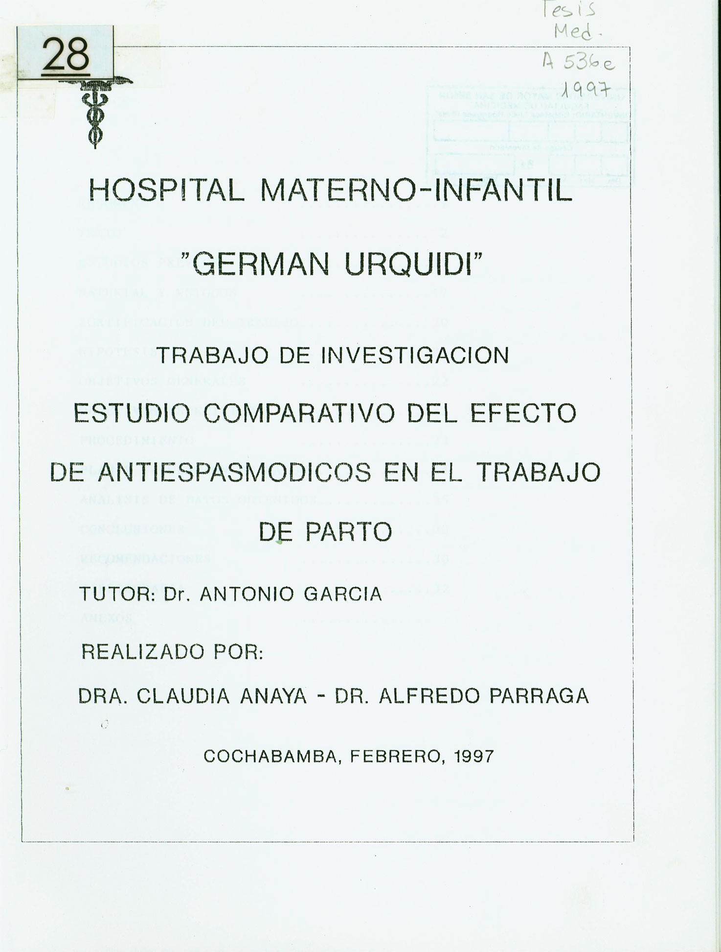 Estudio comparativo del efecto de antiespasmódicos en el trabajo de parto
      <i>es</i>