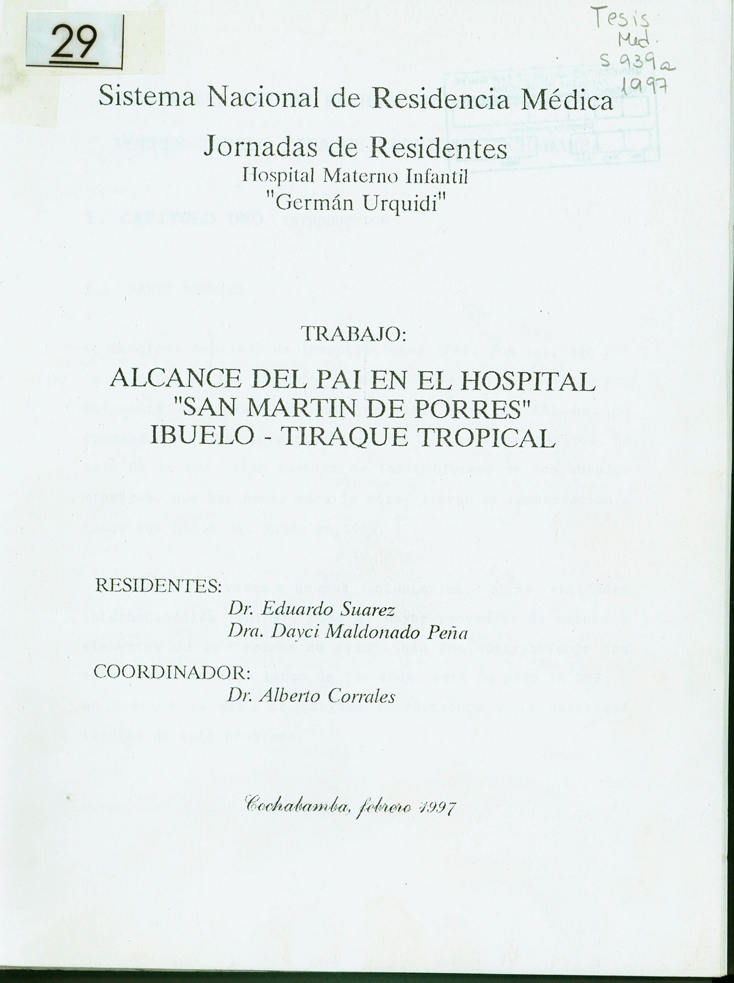 Alcance del PAI en el Hospital San Martín de Porres Ibuelo - Tiraque Tropical
      <i>es</i>